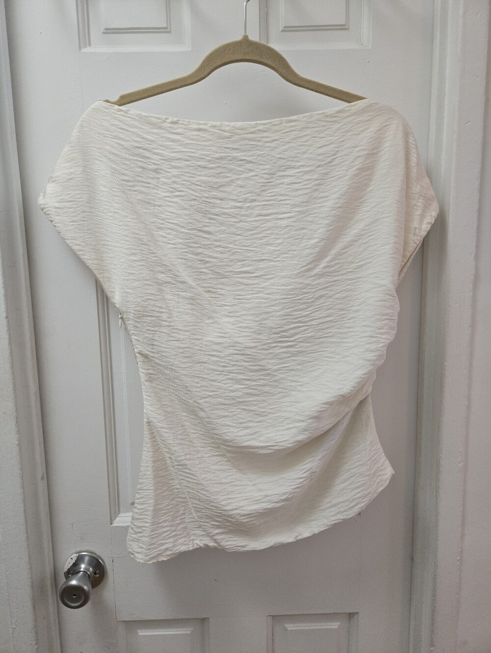 MANGO Cream Modal Off Shoulder Asymmetrical Top Blouse Soft Minimalist Small 6 - Picture 5 of 7